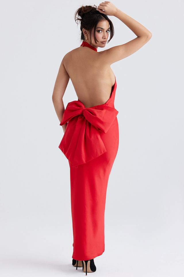 'Ilaria' Red Bow Halter Dress